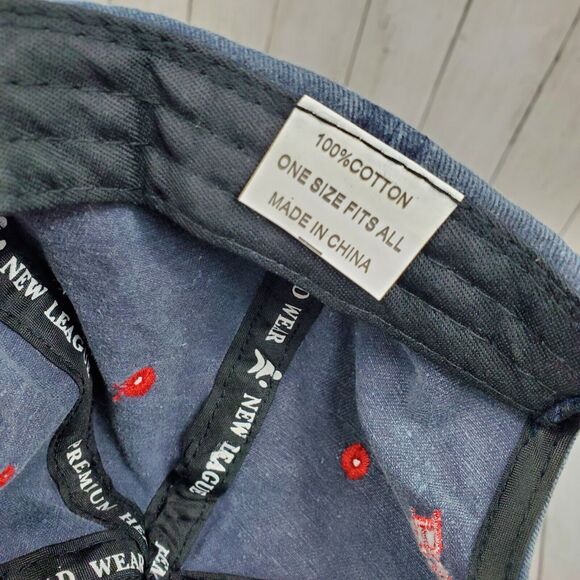 Boston Massachusetts Hat Men’s baseball cap Strapback One Size Denim Red GUC - Picture 10 of 12